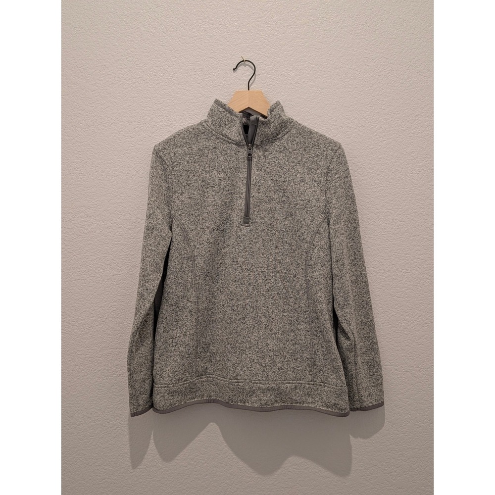 Eddie Bauer Womens Gray Marl Sweater Fleece Quarter Zip Pullover Large Plaid